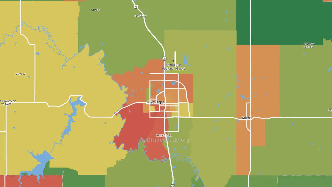 Okmulgee, OK Map of Assault Rates
