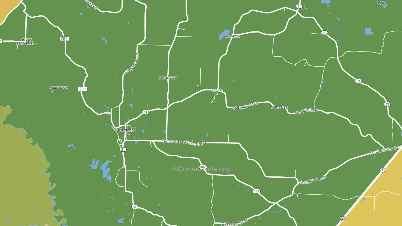 Okolona, AR Map of Assault Rates