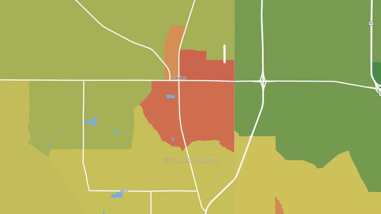 Okolona, MS Map of Assault Rates