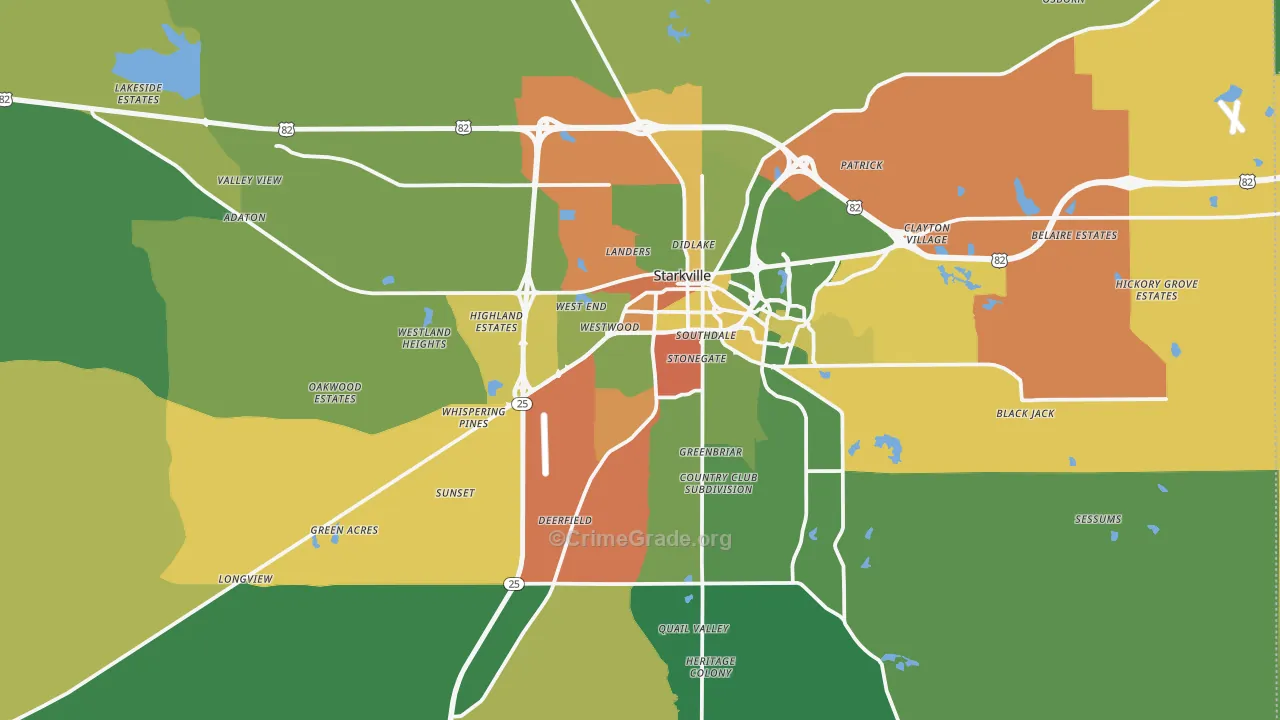 Oktibbeha County, MS Map of Assault Rates