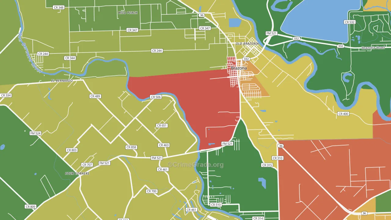 Old Brazoria, TX Map of Assault Rates