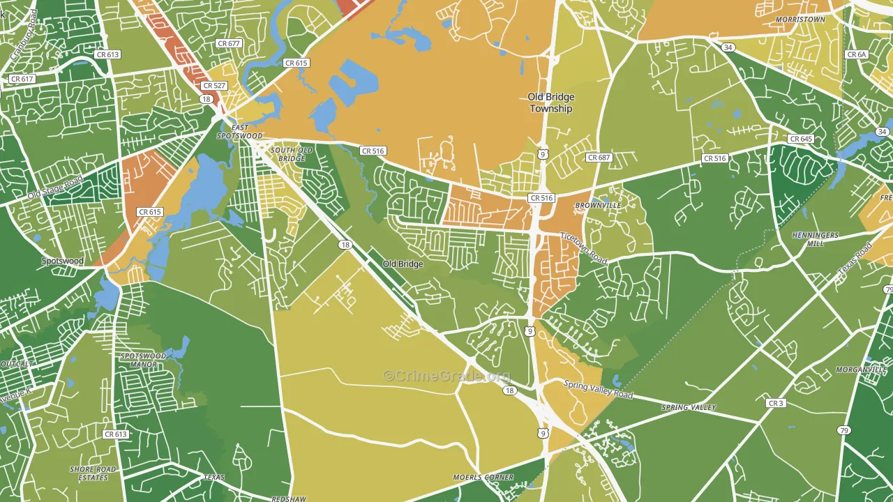 Old Bridge, NJ Map of Assault Rates