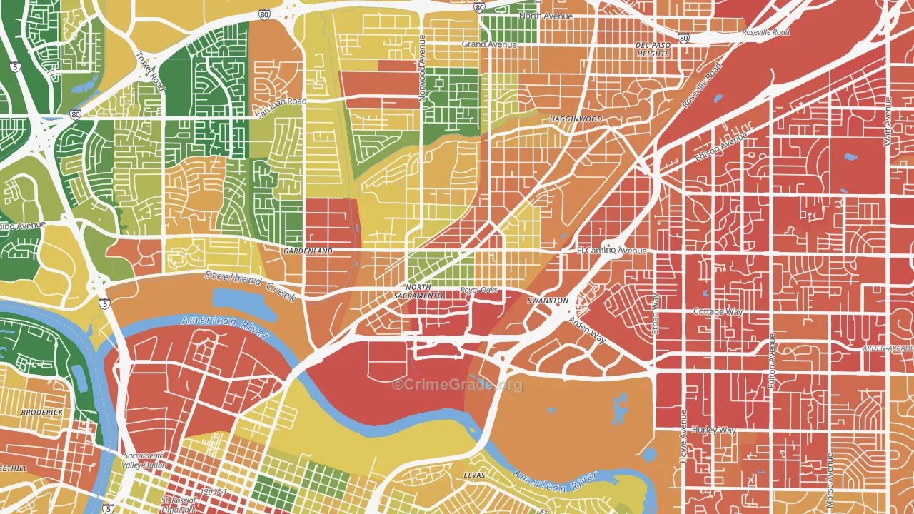 Old North Sacramento, Sacramento, CA Map of Assault Rates
