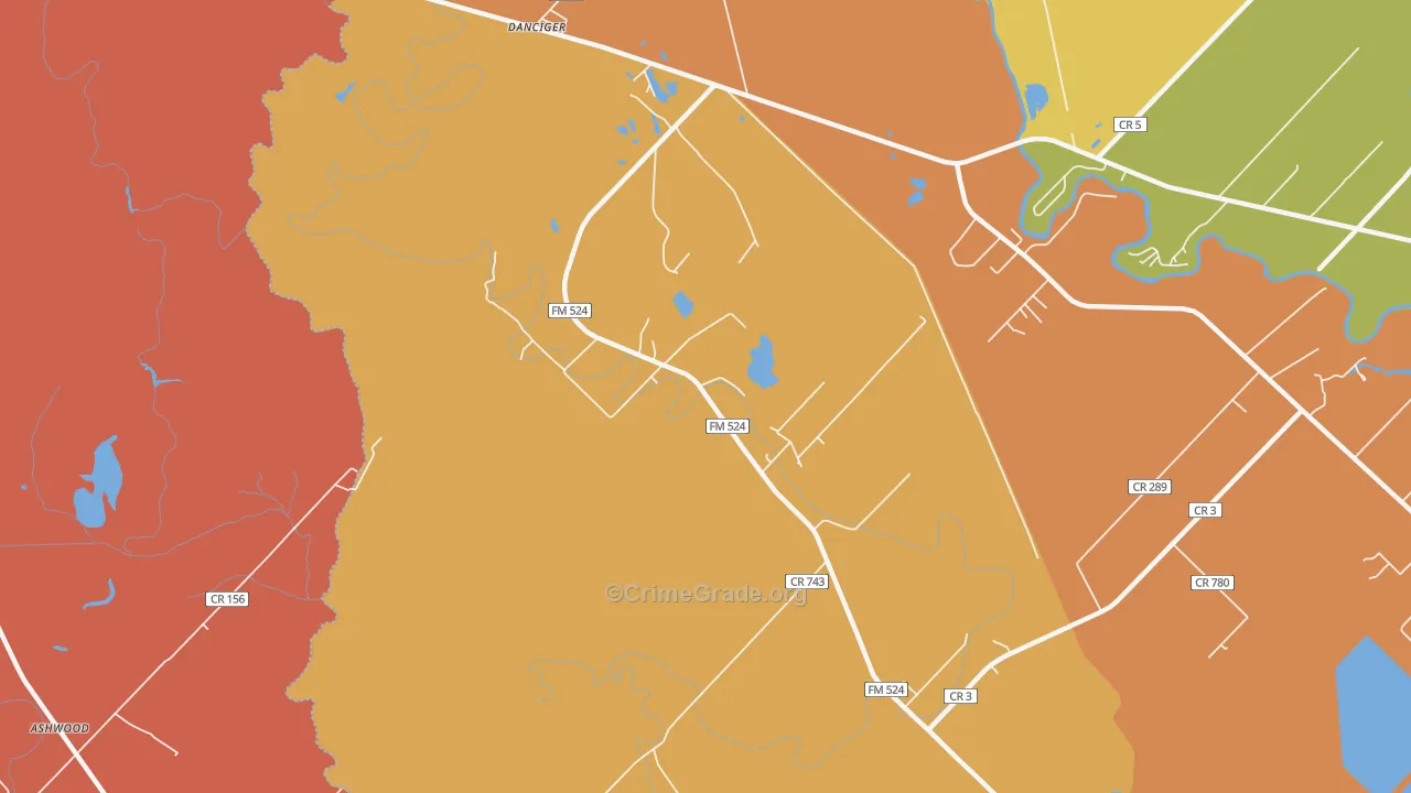 Old Ocean, TX Map of Assault Rates
