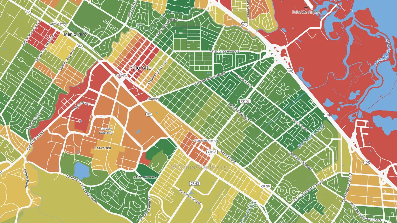 Old Palo Alto, Palo Alto, CA Map of Assault Rates