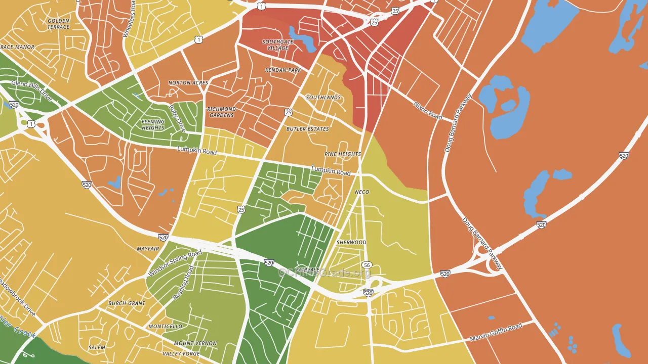 Old Savannah, Augusta, GA Map of Assault Rates