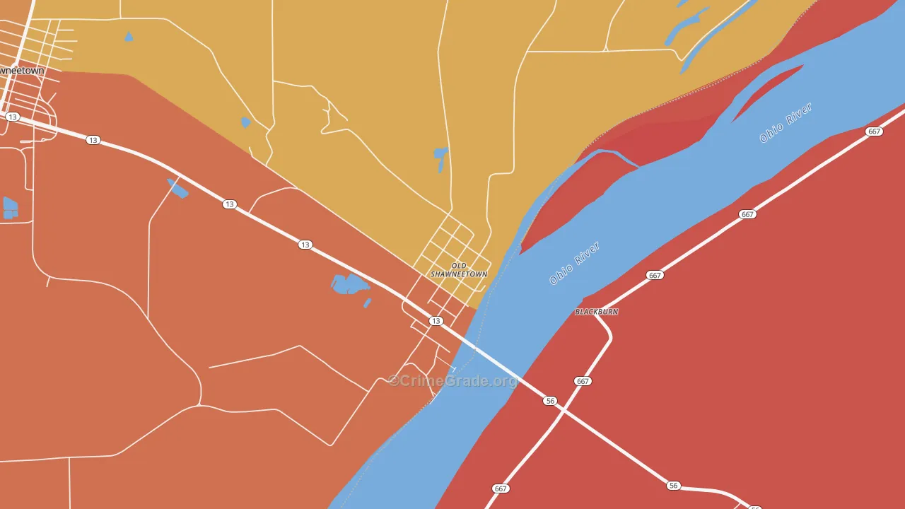 Old Shawneetown, IL Map of Assault Rates