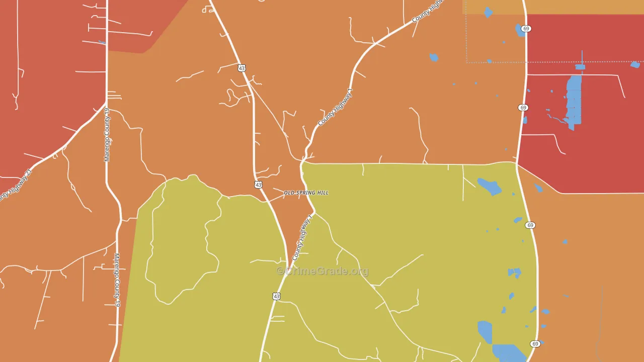 Old Spring Hill, AL Map of Assault Rates