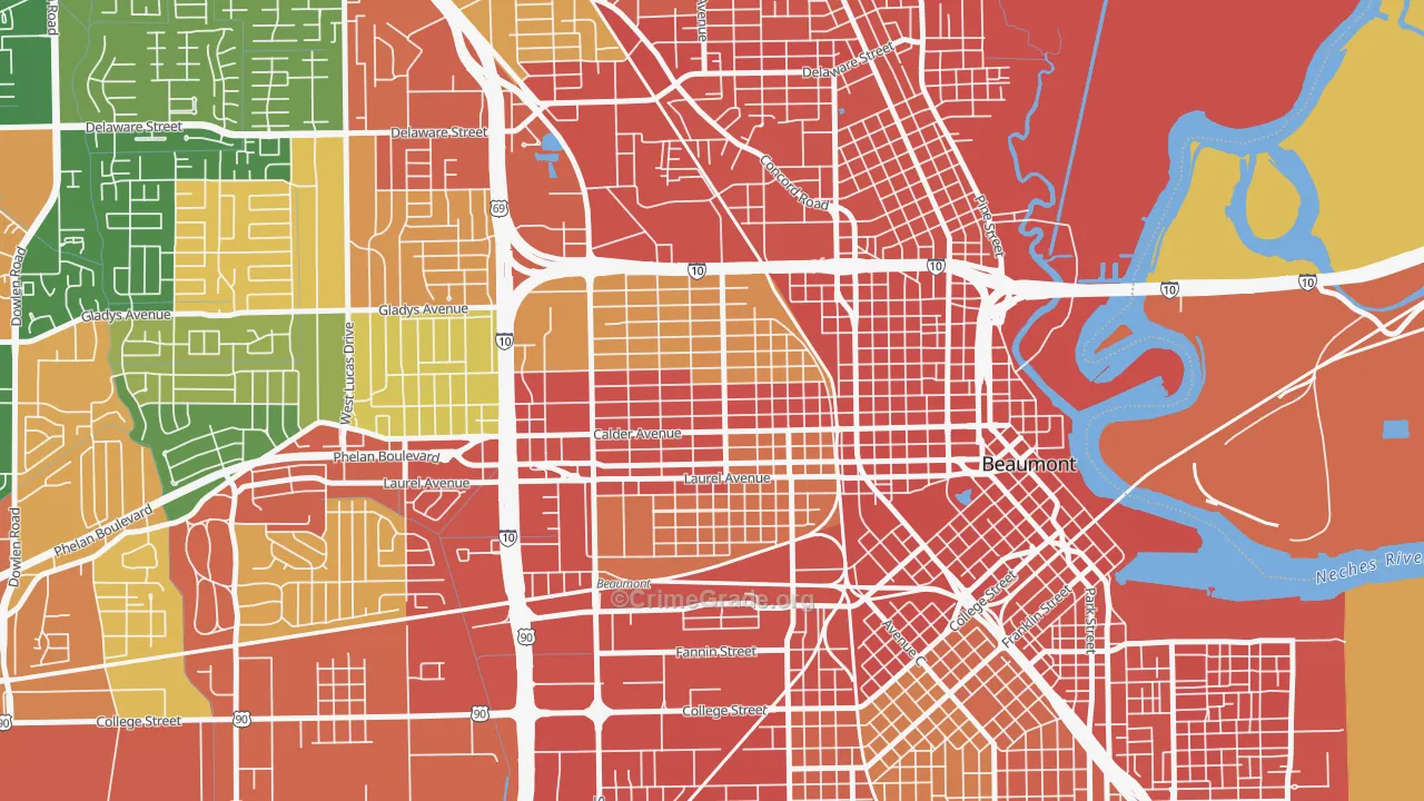 Old Town, Beaumont, TX Map of Assault Rates