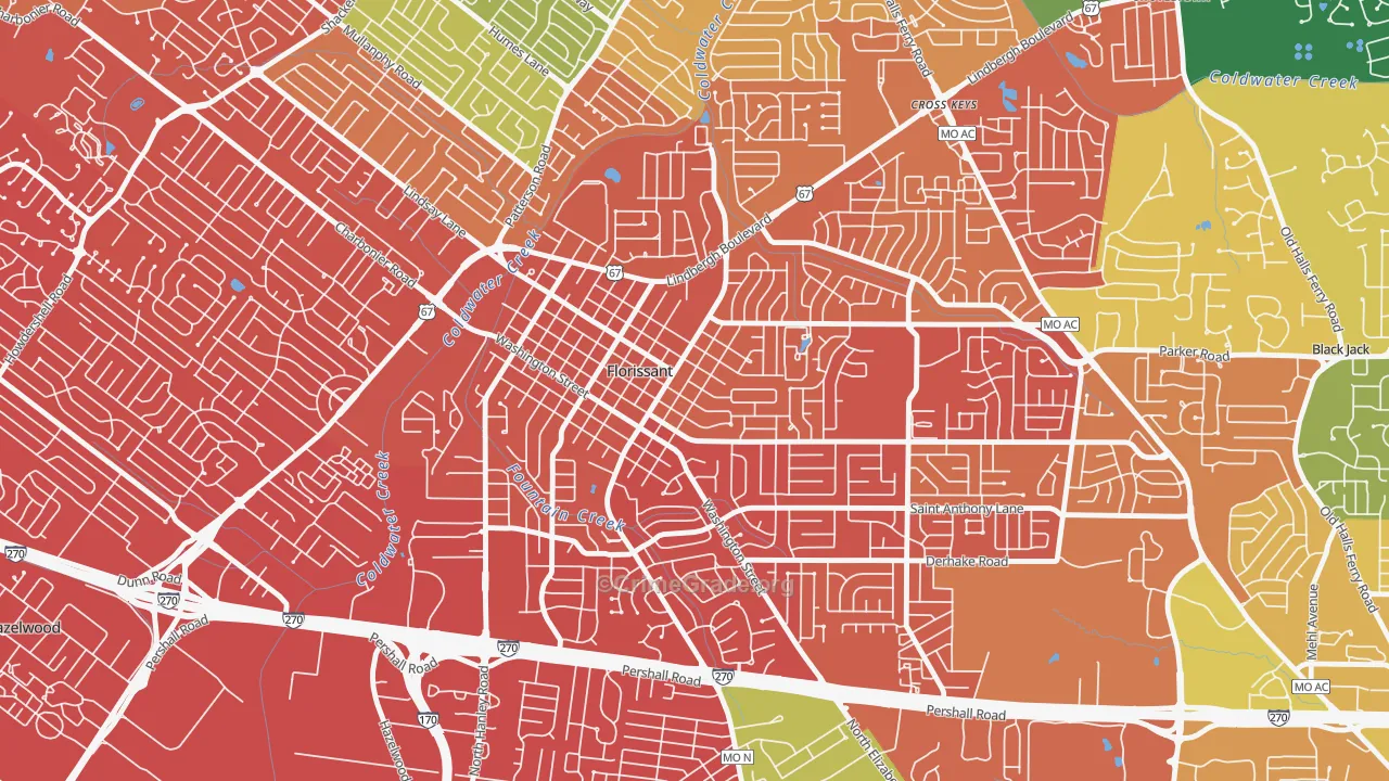 Old Town Florissant, Florissant, MO Map of Assault Rates
