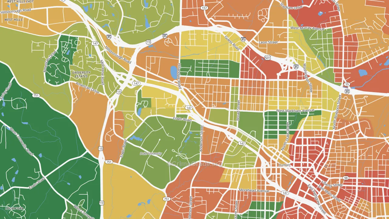 Old West Durham, Durham, NC Map of Assault Rates