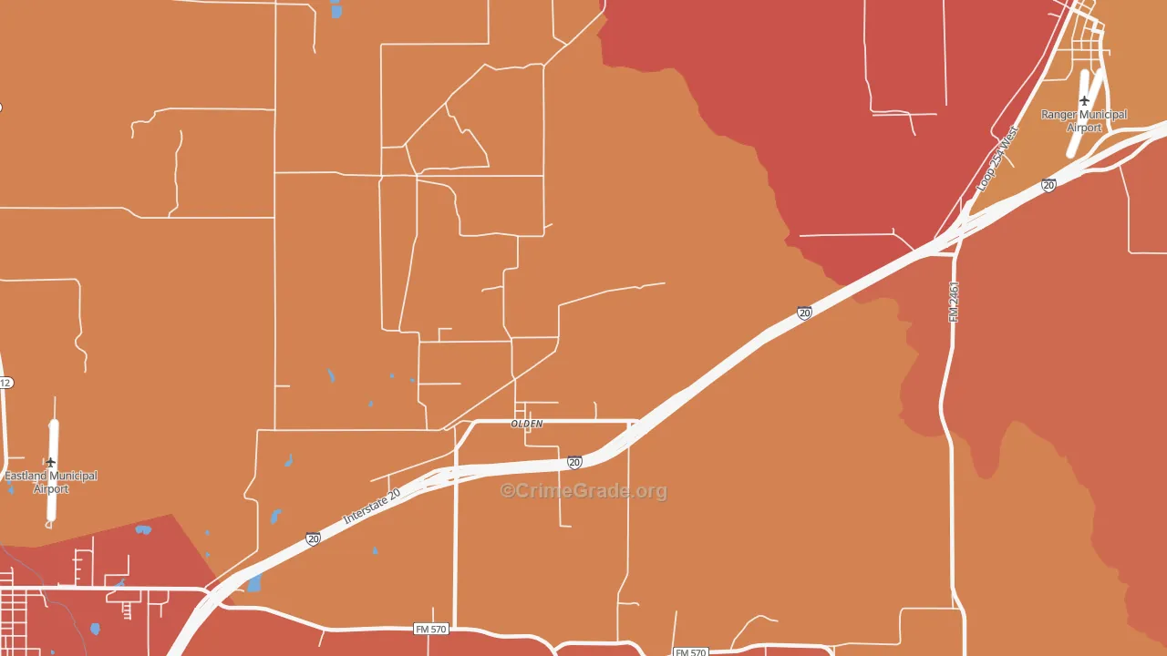 Olden, TX Map of Assault Rates
