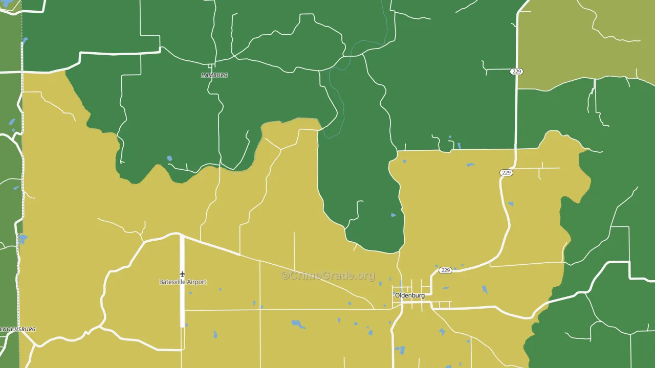 Oldenburg, IN Map of Assault Rates