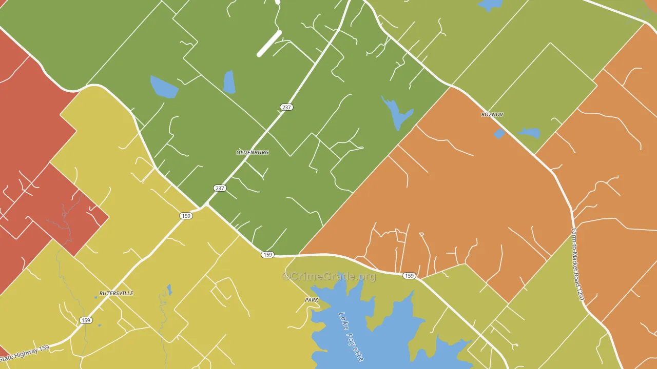 Oldenburg, TX Map of Assault Rates