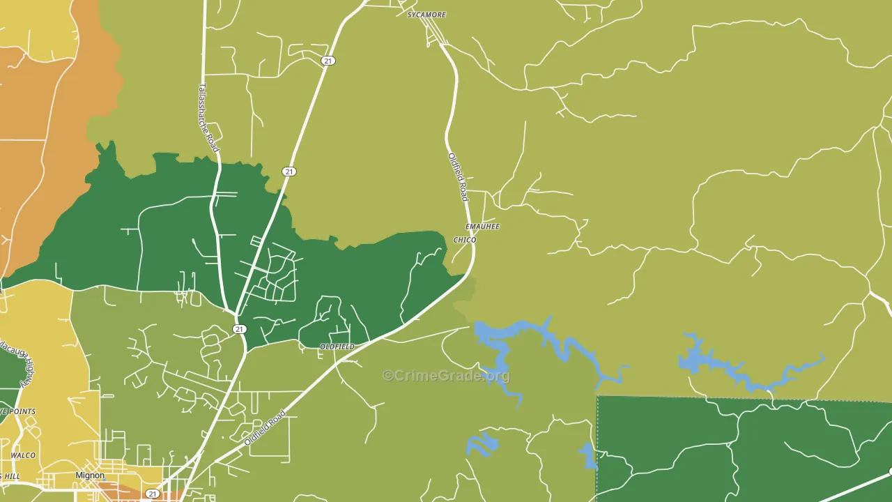Oldfield, AL Map of Assault Rates