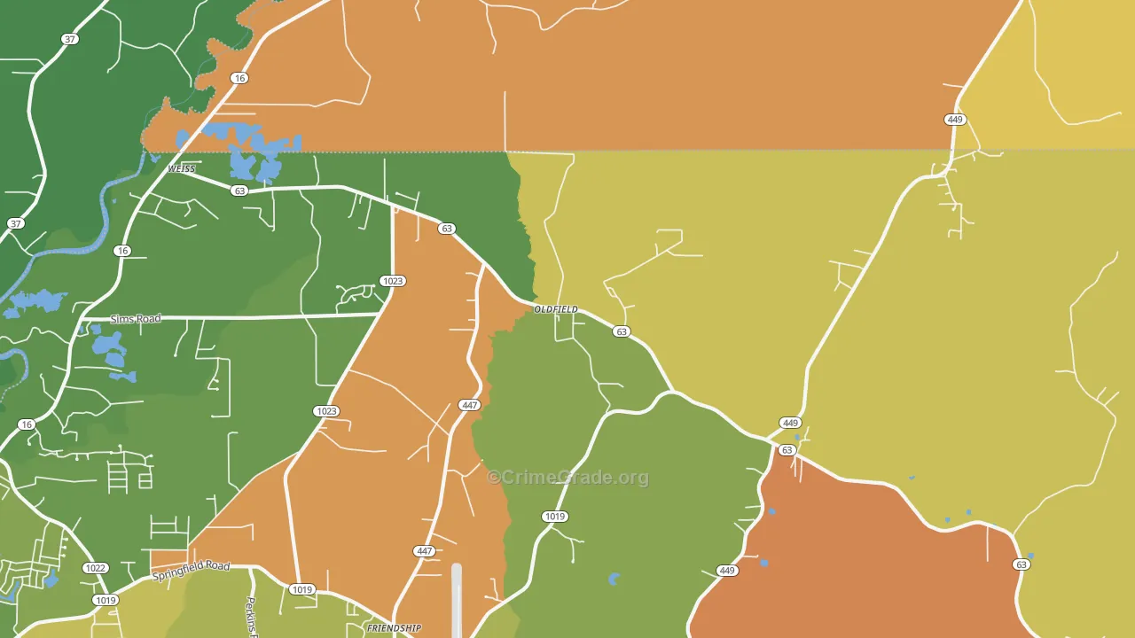 Oldfield, LA Map of Assault Rates