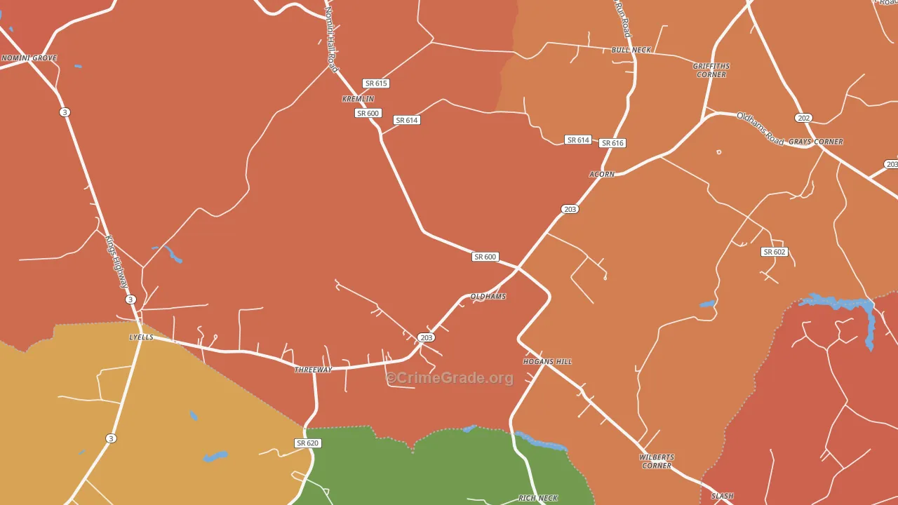 Oldhams, VA Map of Assault Rates