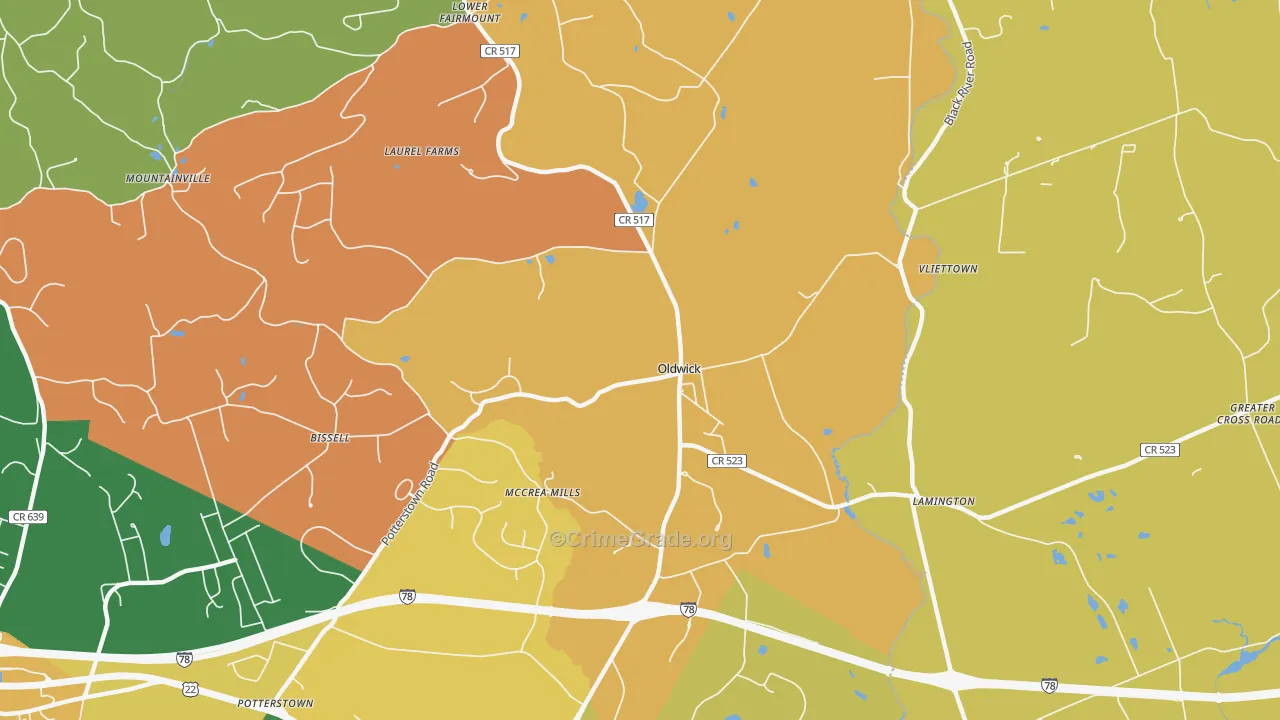 Oldwick, NJ Map of Assault Rates