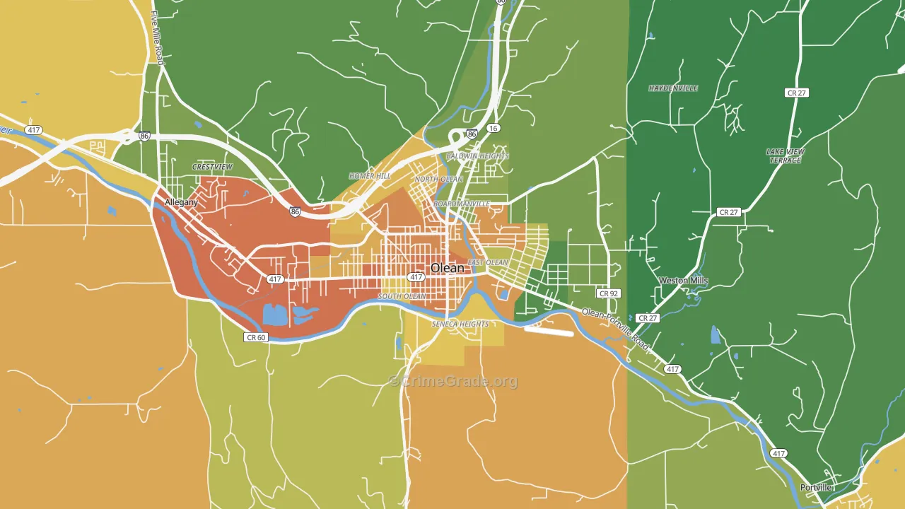 Olean, NY Map of Assault Rates