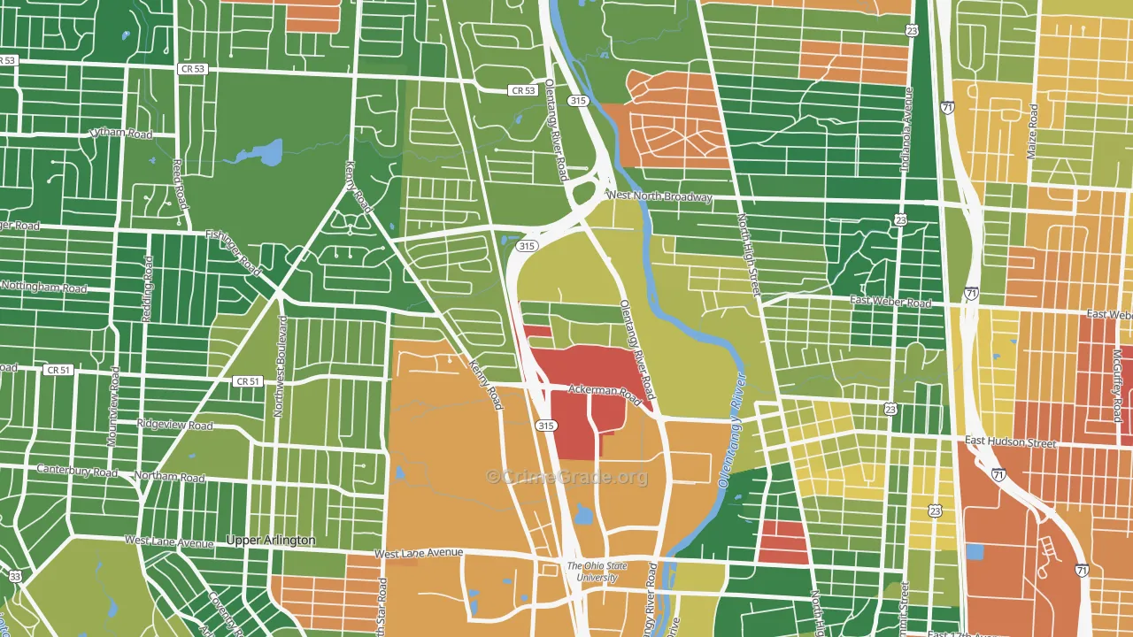 Olentangy River Road, Columbus, OH Map of Assault Rates