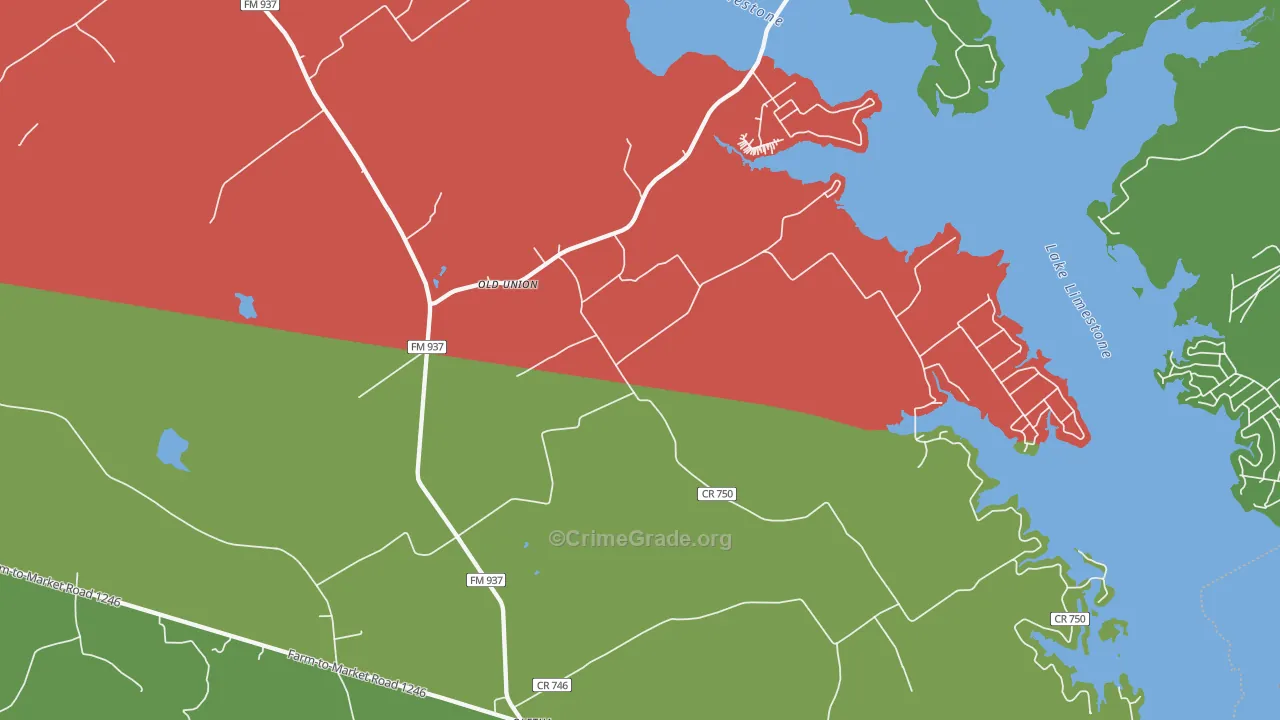 Oletha, TX Map of Assault Rates