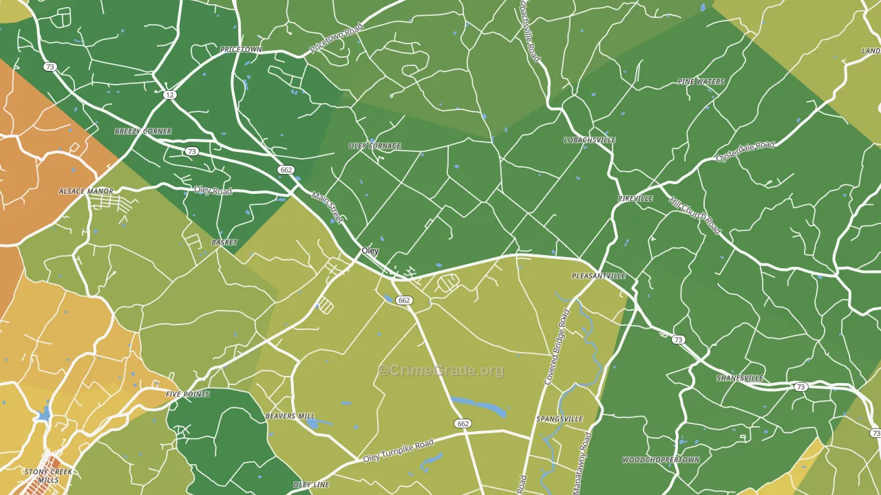 Oley, PA Map of Assault Rates