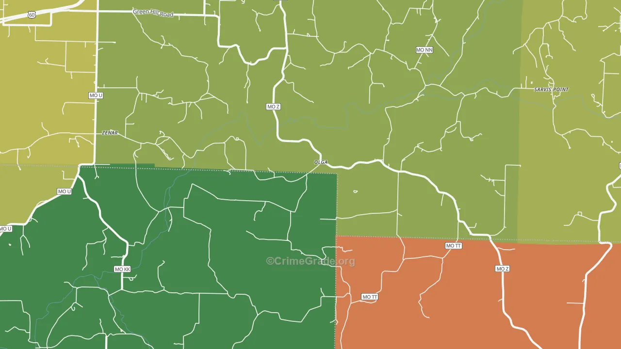 Olga, MO Map of Assault Rates