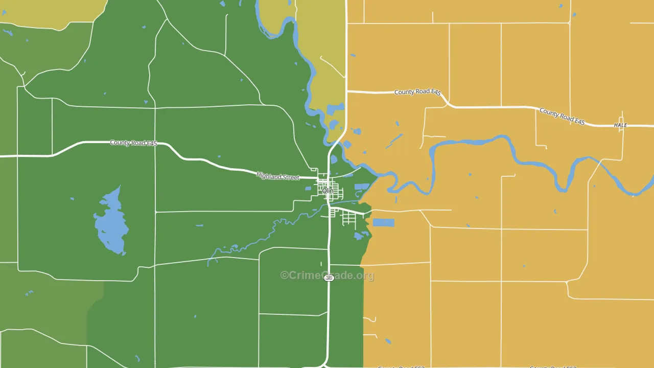 Olin, IA Map of Assault Rates