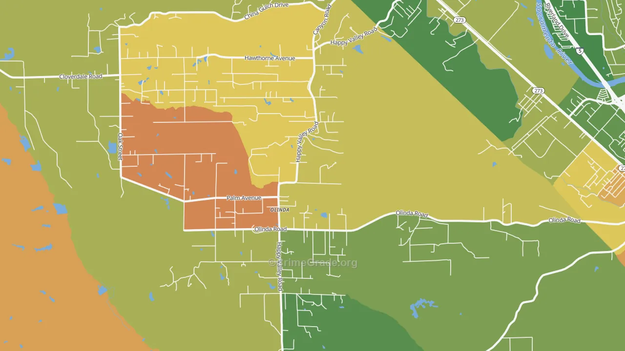 Olinda, CA Map of Assault Rates