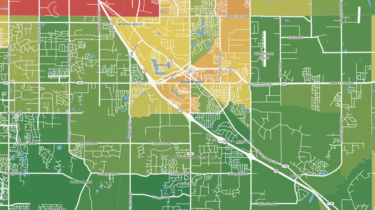 Olive Branch, MS Map of Assault Rates