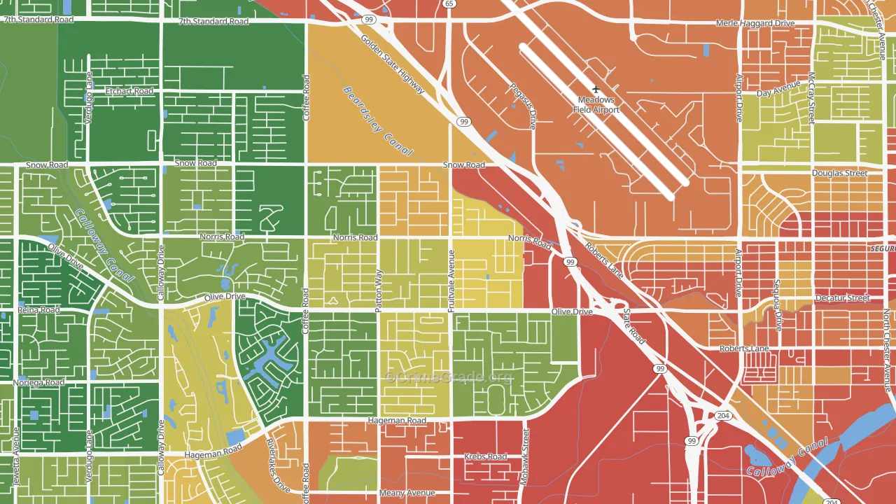 Olive Drive Area, Bakersfield, CA Map of Assault Rates