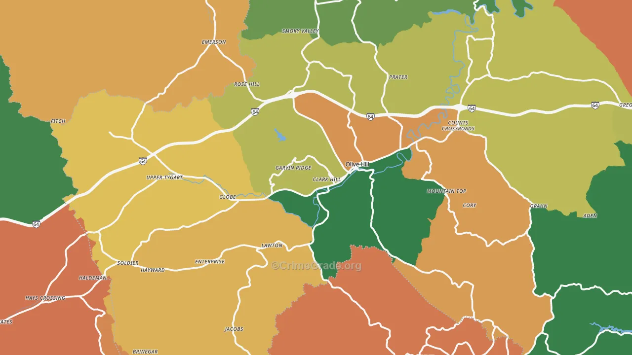 Olive Hill, KY Map of Assault Rates
