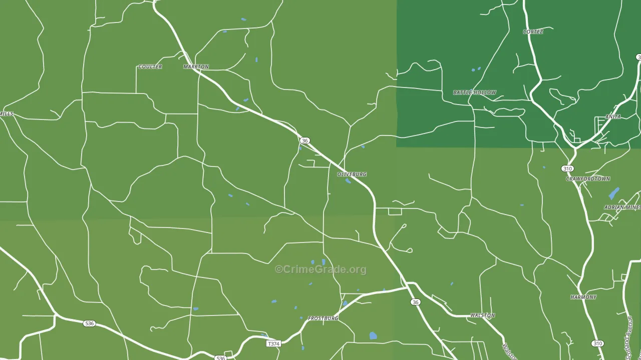 Oliveburg, PA Map of Assault Rates