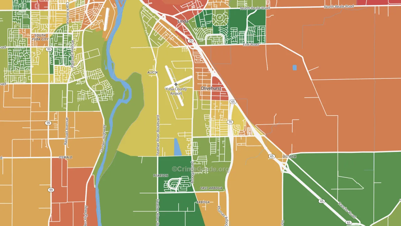 Olivehurst, CA Map of Assault Rates