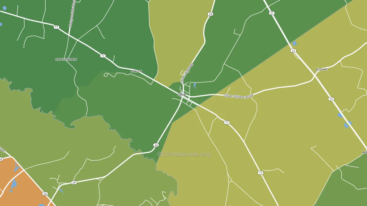 Oliver, GA Map of Assault Rates