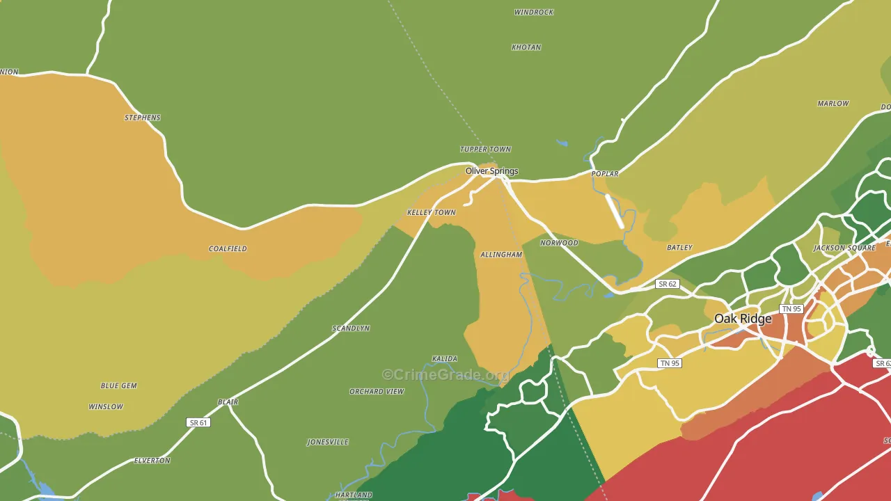 Oliver Springs, TN Map of Assault Rates