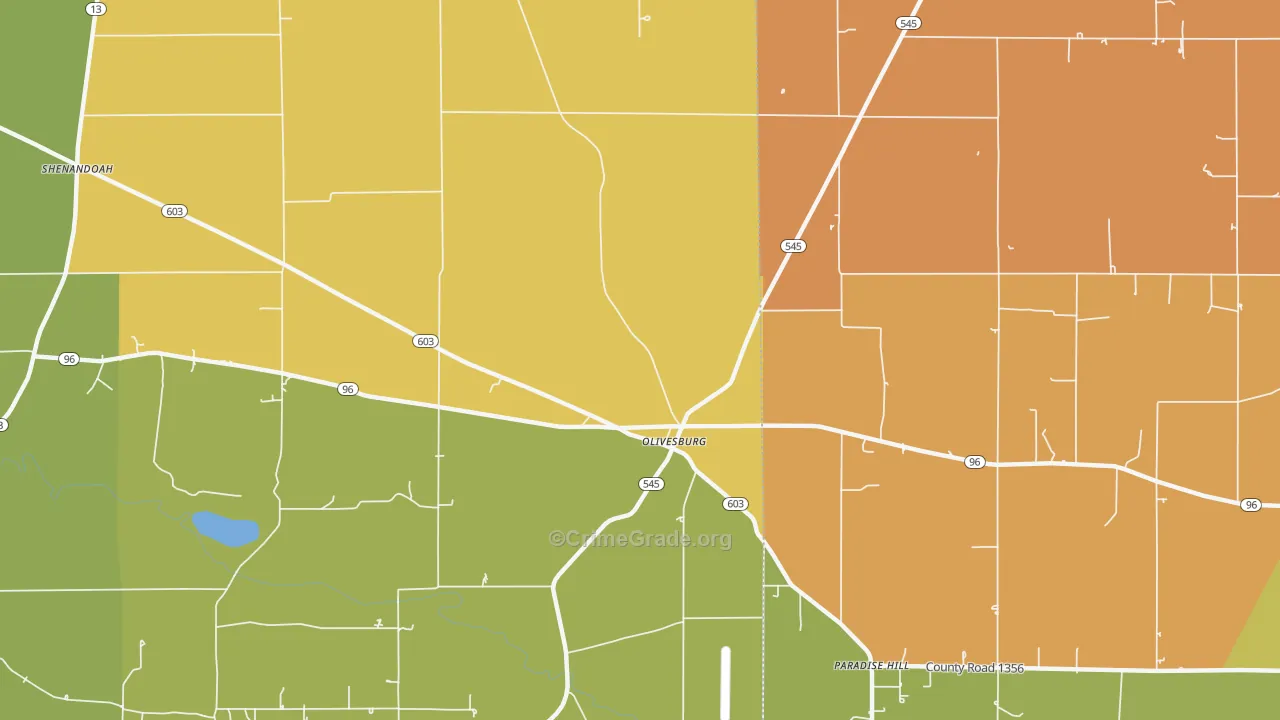 Olivesburg, OH Map of Assault Rates