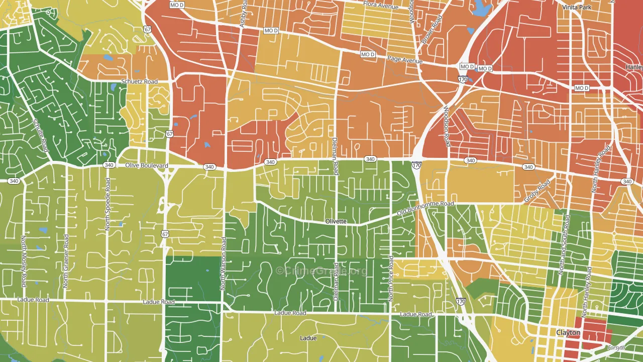 Olivette, MO Map of Assault Rates