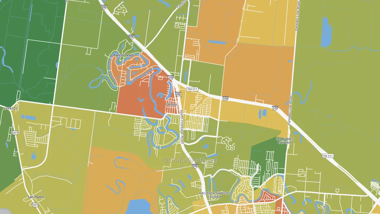 Olmito, TX Map of Assault Rates