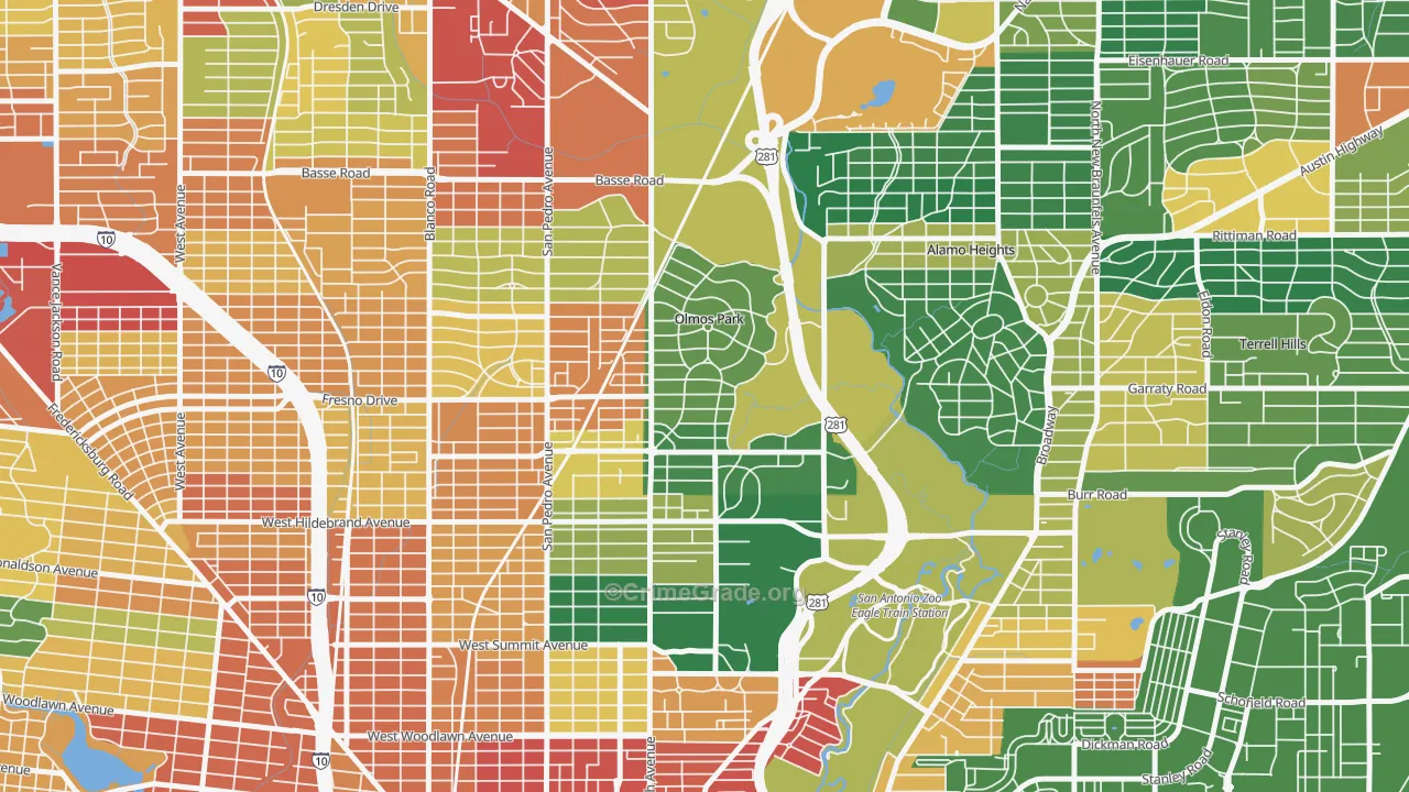 Olmos Park, TX Map of Assault Rates