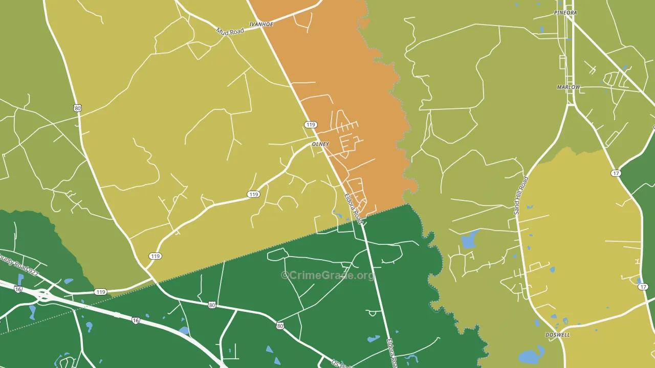 Olney, GA Map of Assault Rates