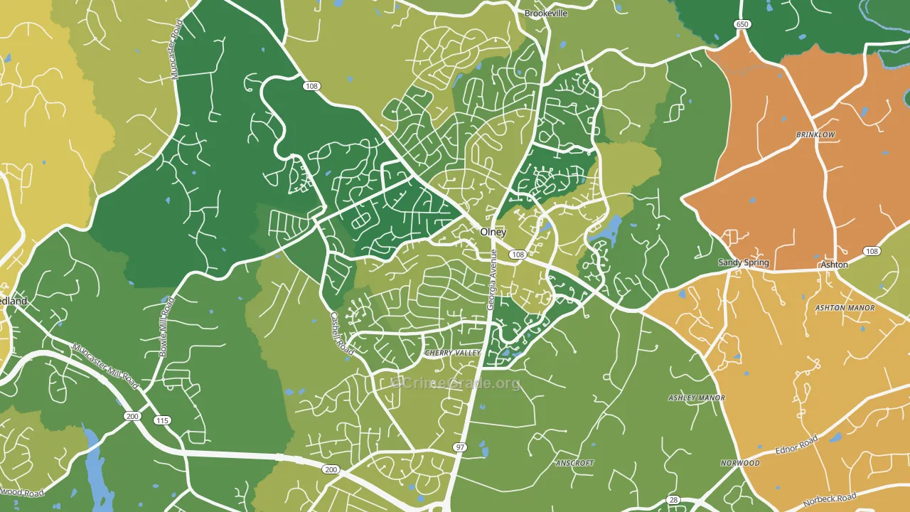 Olney, MD Map of Assault Rates