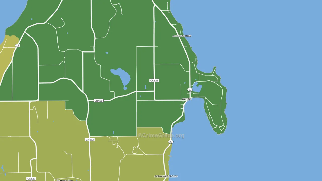 Omena, MI Map of Assault Rates