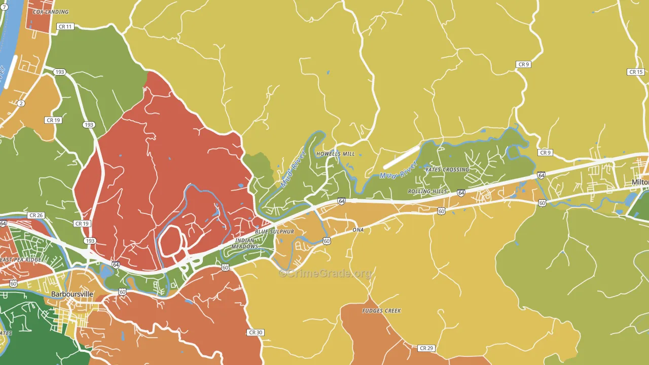 Ona, WV Map of Assault Rates