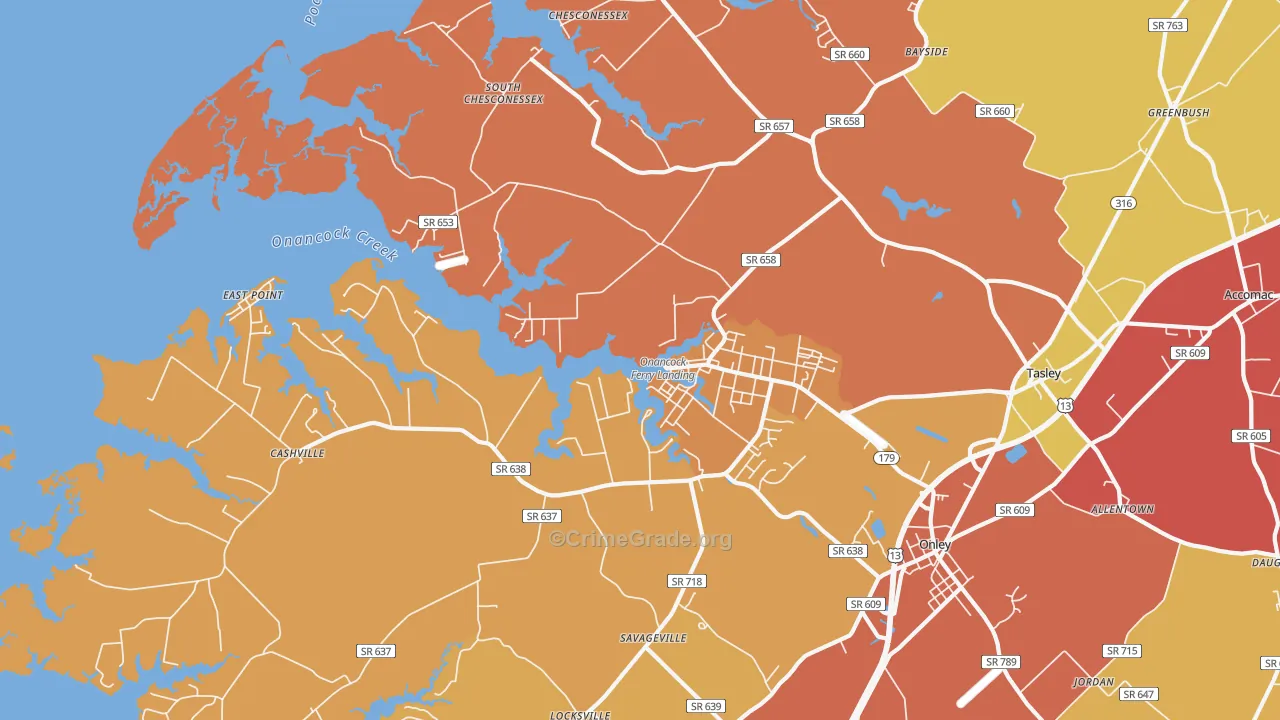 Onancock, VA Map of Assault Rates