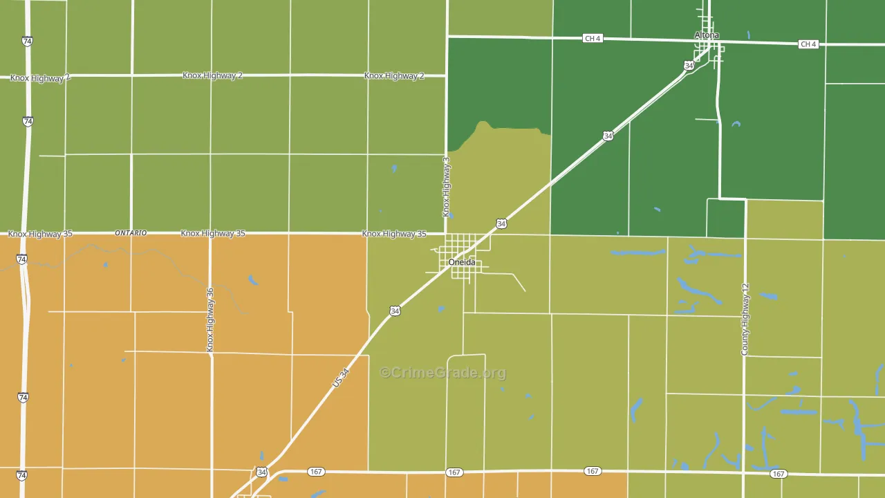 Oneida, IL Map of Assault Rates