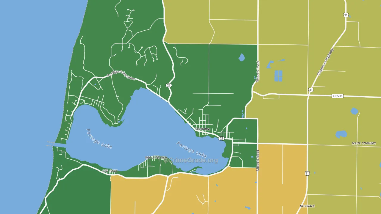 Onekama, MI Map of Assault Rates