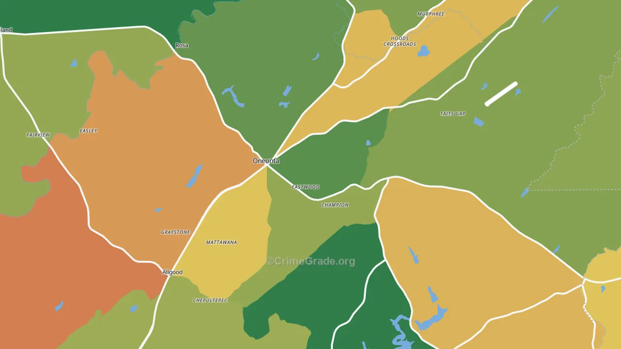 Oneonta, AL Map of Assault Rates