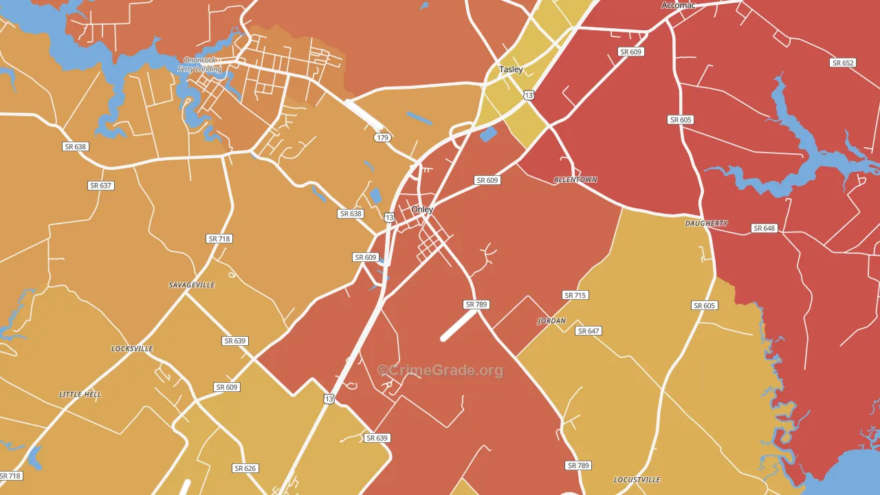 Onley, VA Map of Assault Rates