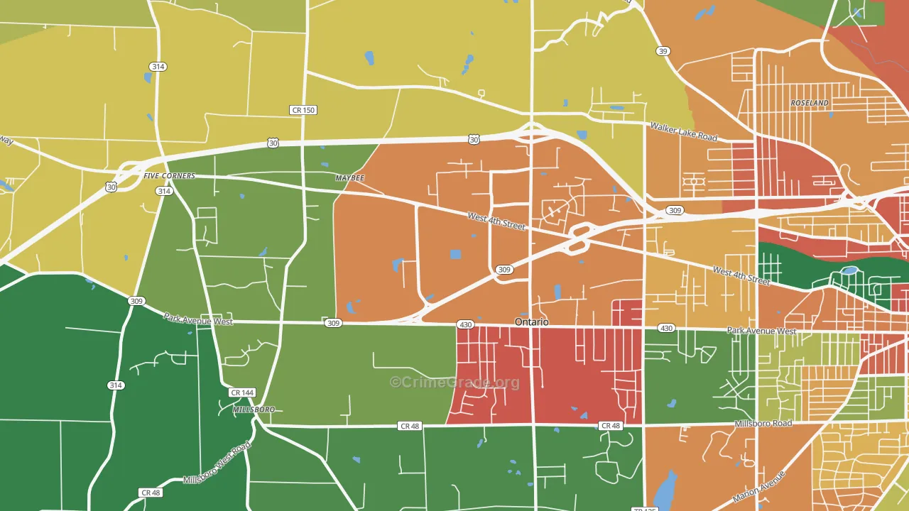 Ontario, OH Map of Assault Rates